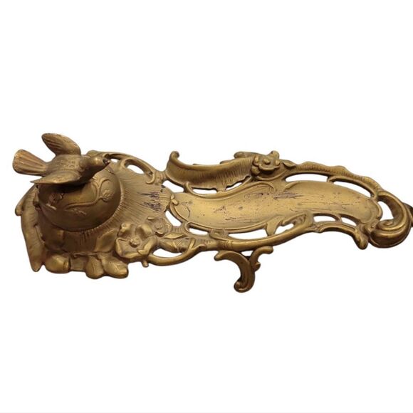 Vintage Italian Inkwell bird art nouveau brass - Picture 1 of 12